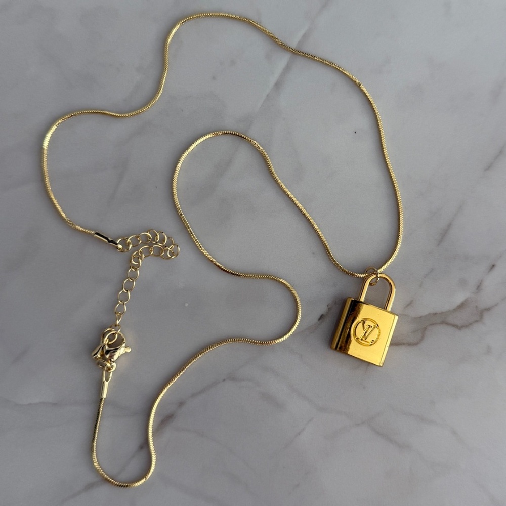 Upcycled LV Lock Necklace on 18K Gold Filled Box Chain